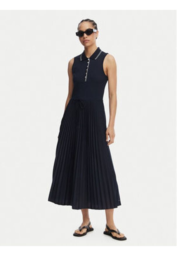 TOMMY HILFIGER - Tommy Hilfiger Sukienka codzienna 1985 Pleated WW0WW49621 Granatowy Regular Fit. Okazja: na co dzień. Kolor: niebieski. Materiał: syntetyk. Typ sukienki: proste. Styl: casual