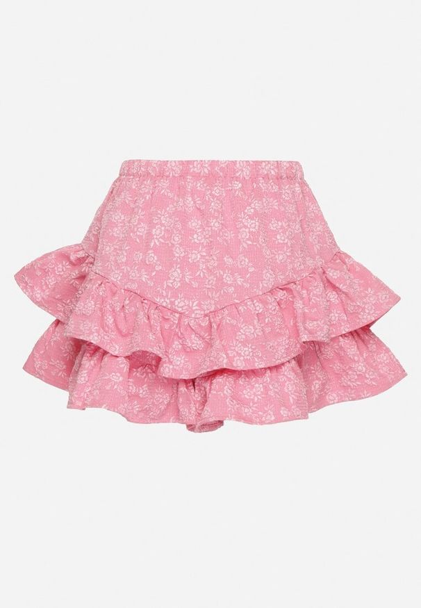 Born2be - Różowe Spódnico-Szorty z Falbankami Sopelira. Okazja: na co dzień. Stan: podwyższony. Kolor: różowy. Styl: casual, elegancki