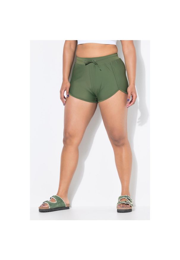 ULLA POPKEN - Damskie Kąpielówki elastyczny pas majtki wewnętrzne z siateczki. Kolekcja: plus size. Kolor: zielony. Materiał: elastan, poliamid, materiał