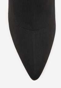 Born2be - Czarne Skarpetkowe Botki Vices na Ozdobnej Szpilce ze Szpiczastym Noskiem Temire. Okazja: na co dzień, na spotkanie biznesowe, na randkę, do pracy. Nosek buta: szpiczasty. Zapięcie: bez zapięcia. Kolor: czarny. Materiał: jeans. Szerokość cholewki: normalna. Styl: casual, biznesowy, elegancki, klasyczny #5