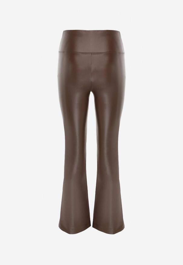 Born2be - Brązowe Spodnie Dzwony z Gumką w Pasie z Ekoskóry Arkani. Okazja: na co dzień, na spotkanie biznesowe, do pracy. Kolor: brązowy. Materiał: skóra. Styl: casual, biznesowy, elegancki, klasyczny