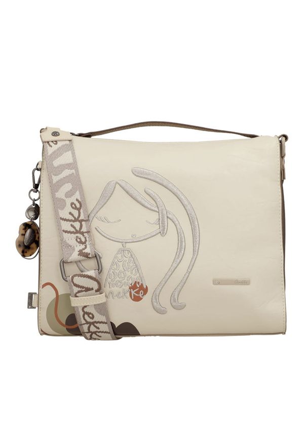 Torebka damska Anekke, z ozdobnym motywem i subtelnym logo zapinana na suwak wyposażona w regulowany pasek na ramię oraz dekoracyjną zawieszkę pojemn. Kolor: beżowy. Rodzaj torebki: na ramię