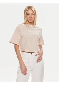 Guess T-Shirt Dakota V4GI13 JA914 Beżowy Boxy Fit. Kolor: beżowy. Materiał: bawełna