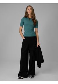 4f - 4F T-shirt slim gładki damski - turkusowy S. Okazja: na co dzień. Kolor: turkusowy. Materiał: materiał, syntetyk. Wzór: gładki. Styl: casual #2