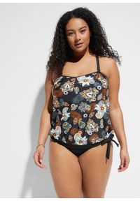 bonprix - Top tankini. Okazja: na plażę. Kolor: czarny. Długość rękawa: na ramiączkach. Wzór: nadruk
