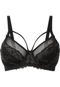 bonprix - Biustonosz minimizer z delikatną koronką. Kolor: czarny. Materiał: poliamid, koronka. Wzór: koronka #1