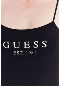 Guess - GUESS Czarne body na ramiączkach z logo. Kolor: czarny. Materiał: bawełna