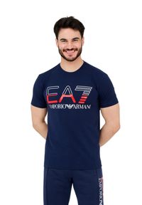 EA7 Emporio Armani - EA7 T-shirt męski granatowy z dużym logo. Kolor: niebieski #7
