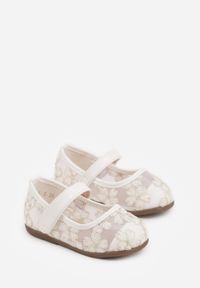 Born2be - Białe Siateczkowe Balerinki z Paskiem na Rzep i Haftowanymi Kwiatkami Nasella. Okazja: na uczelnię. Zapięcie: rzepy. Kolor: biały. Wzór: haft, kwiaty #5