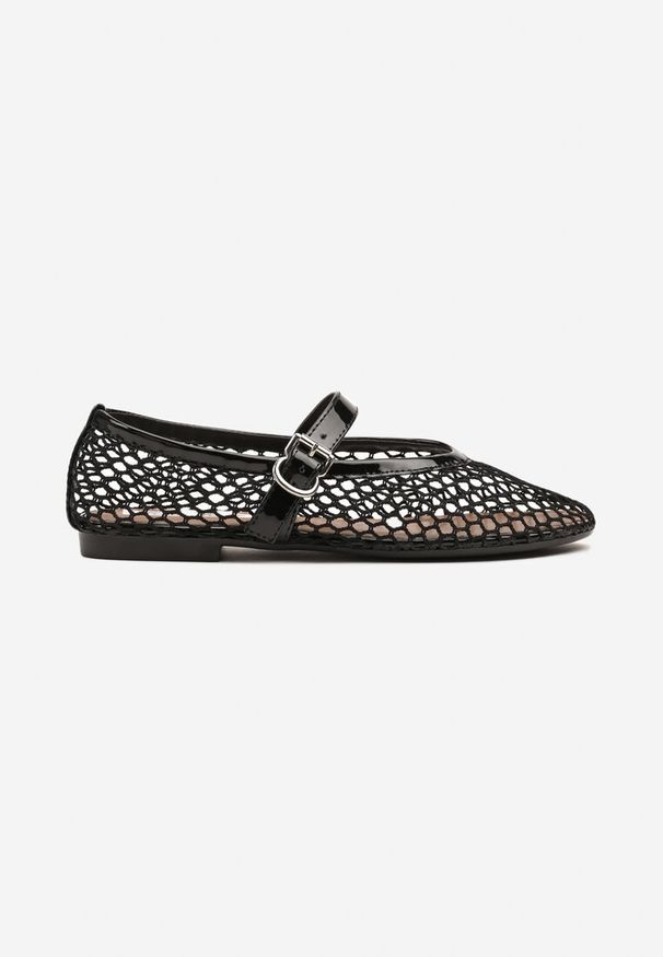 Renee - Czarne Balerinki w Stylu Mary Jane z Siateczki Miltewi. Okazja: na co dzień. Zapięcie: pasek. Kolor: czarny. Materiał: jeans, materiał. Obcas: na obcasie. Styl: casual. Wysokość obcasa: niski
