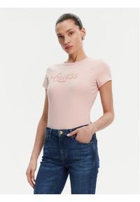 Guess T-Shirt W5GI47 KA0Q1 Różowy Slim Fit. Kolor: różowy. Materiał: bawełna