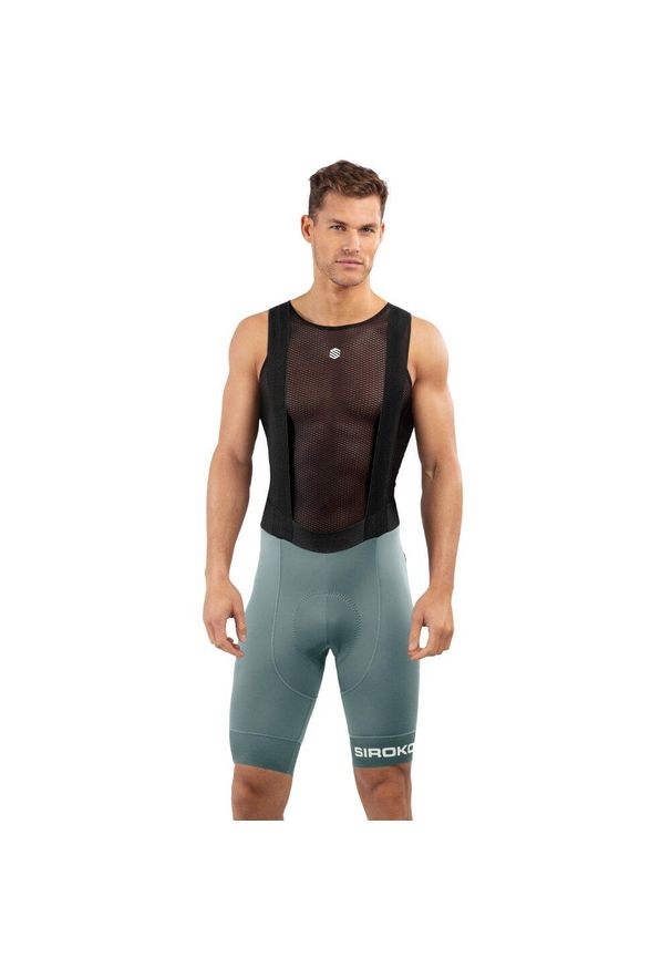 SIROKO - Męskie spodenki rowerowe z szelkami Kolarstwo Siroko BX Oberwald. Kolor: wielokolorowy, czarny, zielony. Materiał: nylon. Sport: kolarstwo