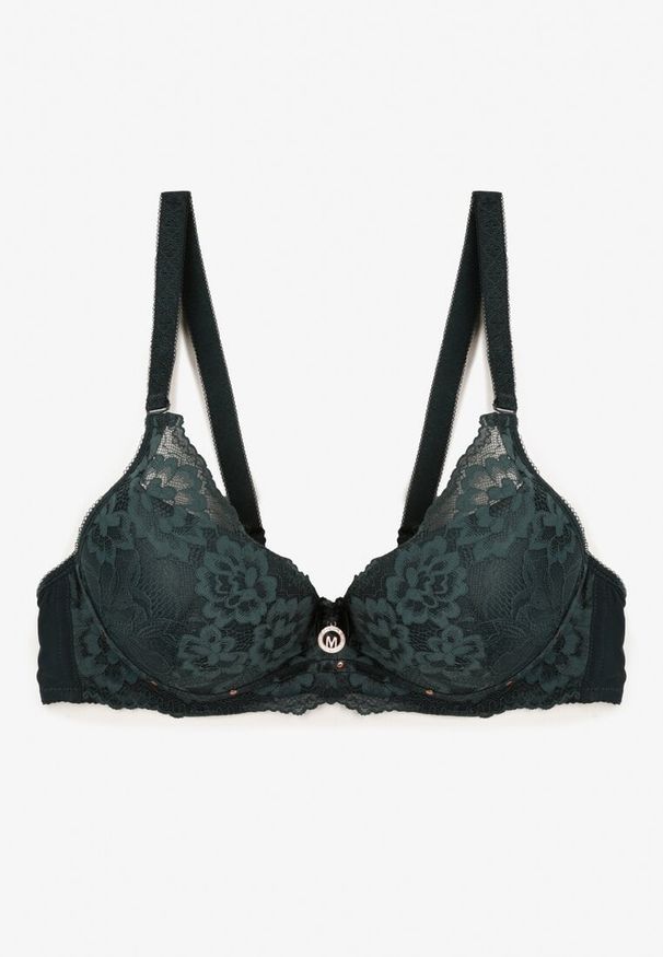 Renee - Ciemnozielony Biustonosz z Koronką i Funkcją Push Up Wifia. Kolor: zielony. Materiał: koronka. Rodzaj stanika: push-up. Wzór: koronka