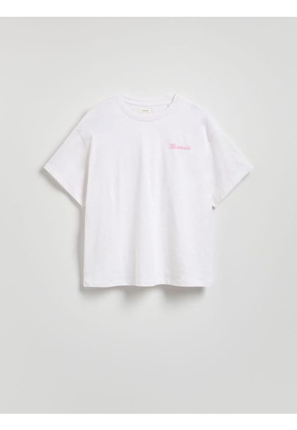 Reserved - Bawełniany t-shirt z nadrukiem - biały. Kolor: biały. Materiał: bawełna. Wzór: nadruk