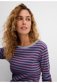 bonprix - Prążkowana bluzka z bawełny organicznej. Kolor: niebieski. Materiał: prążkowany, bawełna. Wzór: prążki, paski #2