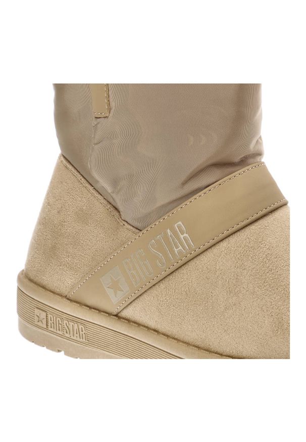 Big-Star - Beżowe Śniegowce Big Star Stylowe Ocieplane Buty Damskie. Okazja: na spacer. Kolor: beżowy. Materiał: syntetyk, materiał, futro. Szerokość cholewki: normalna. Sezon: zima. Styl: elegancki
