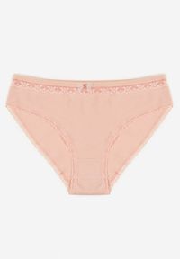 Born2be - Różowe Bawełniane Majtki Typu Figi z Koronką i Kokardą Zeteria. Kolor: różowy. Materiał: koronka, bawełna. Wzór: koronka #1