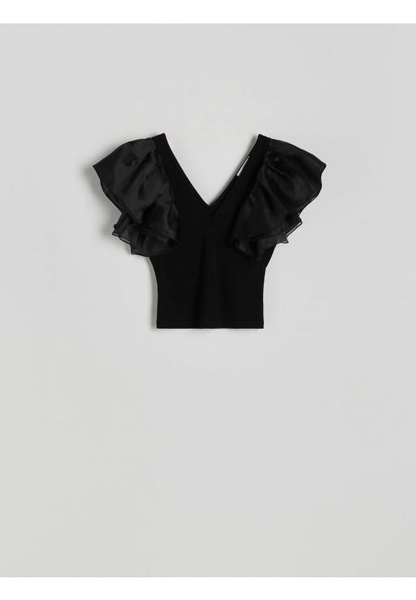Reserved - Bluzka z tiulem - czarny. Kolor: czarny. Materiał: tiul