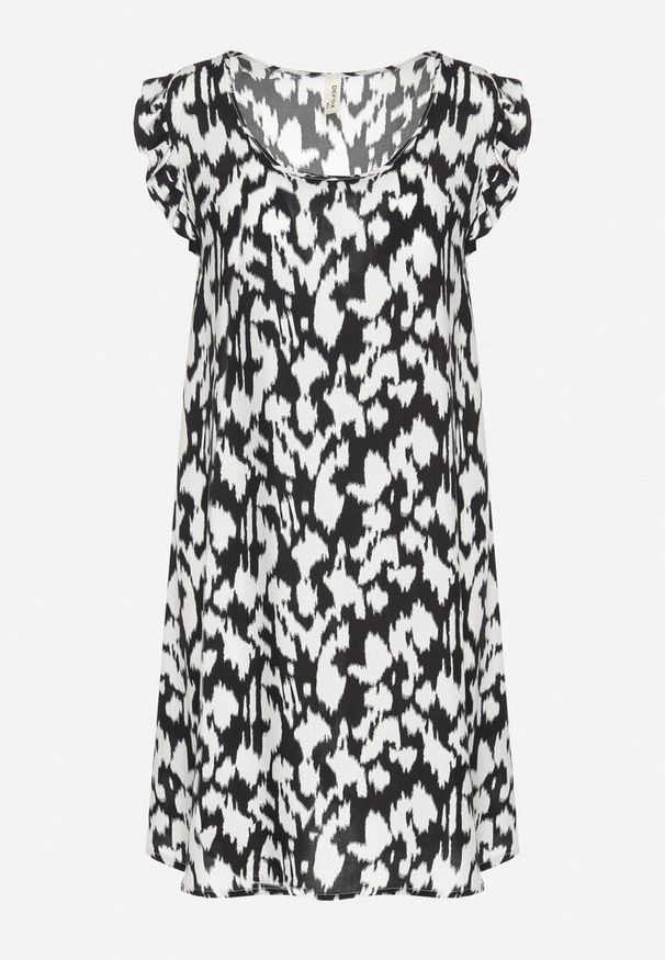 Born2be - Czarna Sukienka z Bawełny o Rozkloszowanym Kroju z Falbankami Zamiast Rękawów Jenalinea. Okazja: na co dzień. Typ kołnierza: kołnierz z falbankami. Kolor: czarny. Materiał: bawełna. Typ sukienki: rozkloszowane. Styl: casual, elegancki