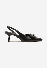 Renee - Czarne Sandały Vices na Kaczuszce Slingback z Kokardą i Nitami Fennadia. Okazja: na co dzień, na spacer. Zapięcie: sprzączka. Kolor: czarny. Materiał: jeans. Obcas: na szpilce. Styl: klasyczny, elegancki, casual. Wysokość obcasa: średni #6