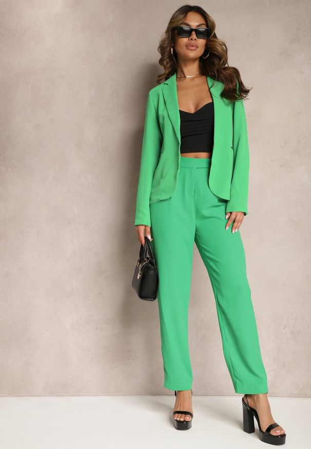 Renee - Zielone Spodnie High Waist z Gumką w Talii i Prostymi Nogawkami Brenissa. Okazja: na co dzień. Stan: podwyższony. Kolor: zielony. Styl: casual, elegancki