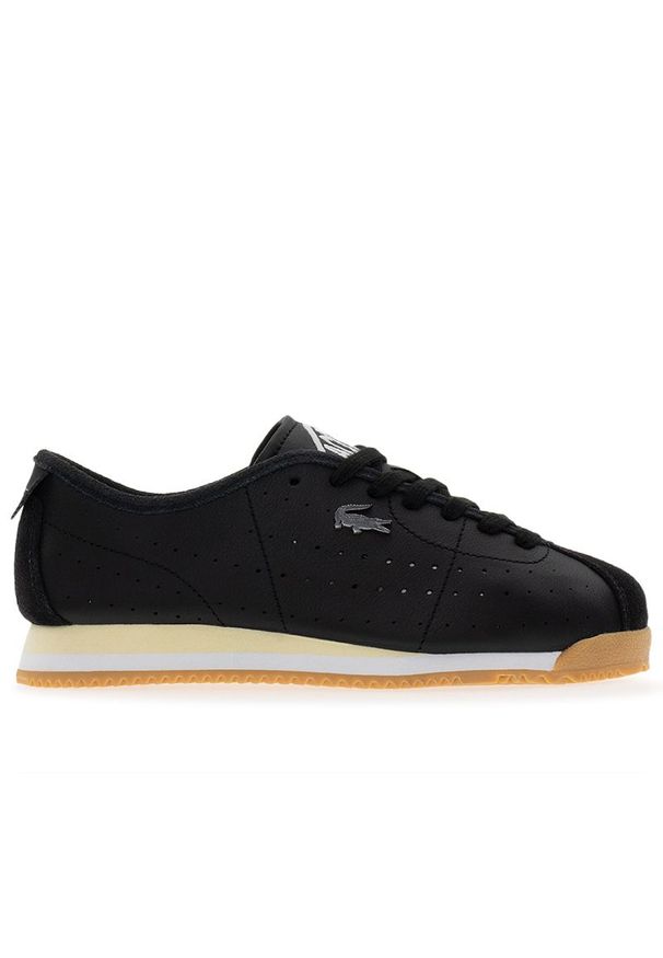 Buty damskie Lacoste Club-Low 749SFA0043-454 - czarne. Okazja: na co dzień. Zapięcie: sznurówki. Kolor: czarny. Materiał: skóra, zamsz, guma. Wzór: aplikacja. Obcas: na płaskiej podeszwie. Sport: turystyka piesza