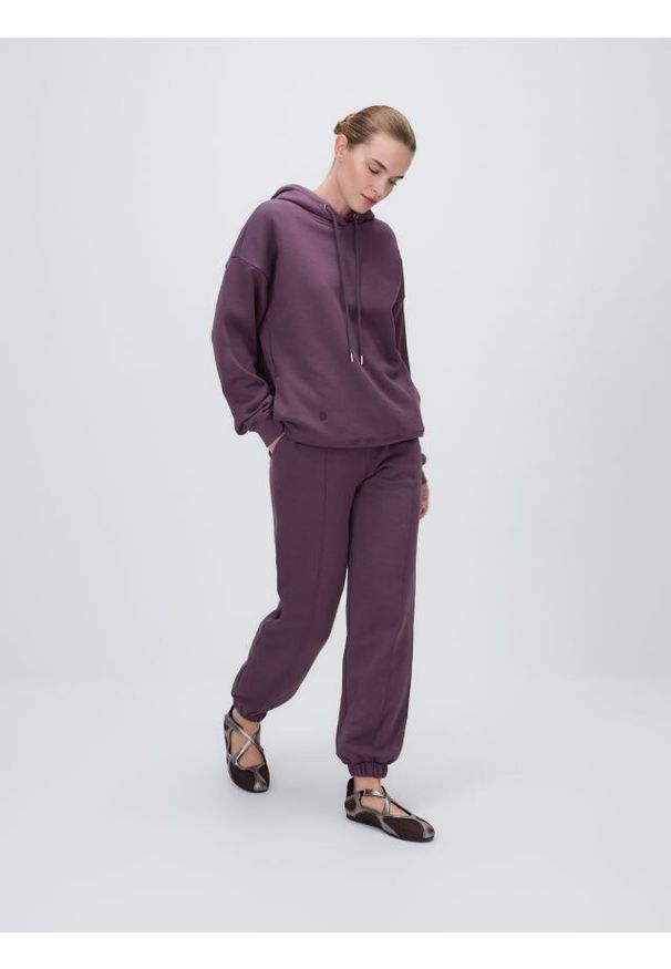 Reserved - Spodnie dresowe z przeszyciami - ciemnofioletowy. Kolor: fioletowy. Materiał: dresówka