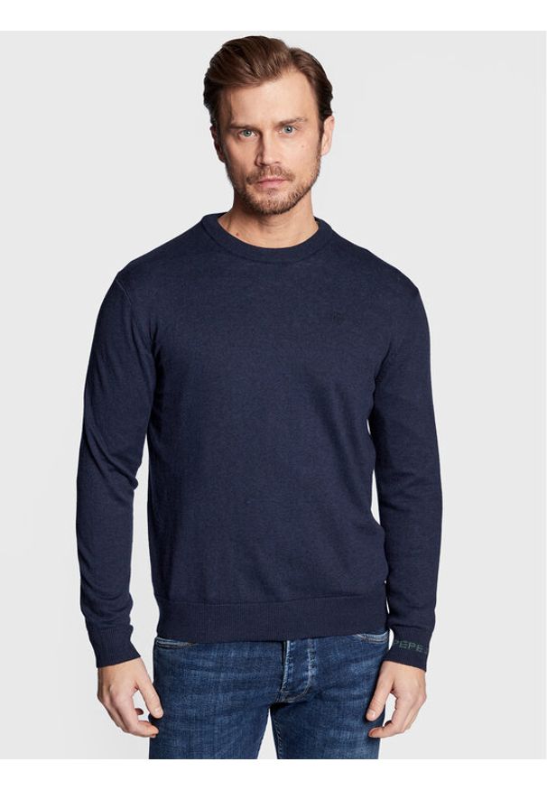 Pepe Jeans Sweter Andre PM702240 Granatowy Regular Fit. Kolor: niebieski. Materiał: bawełna