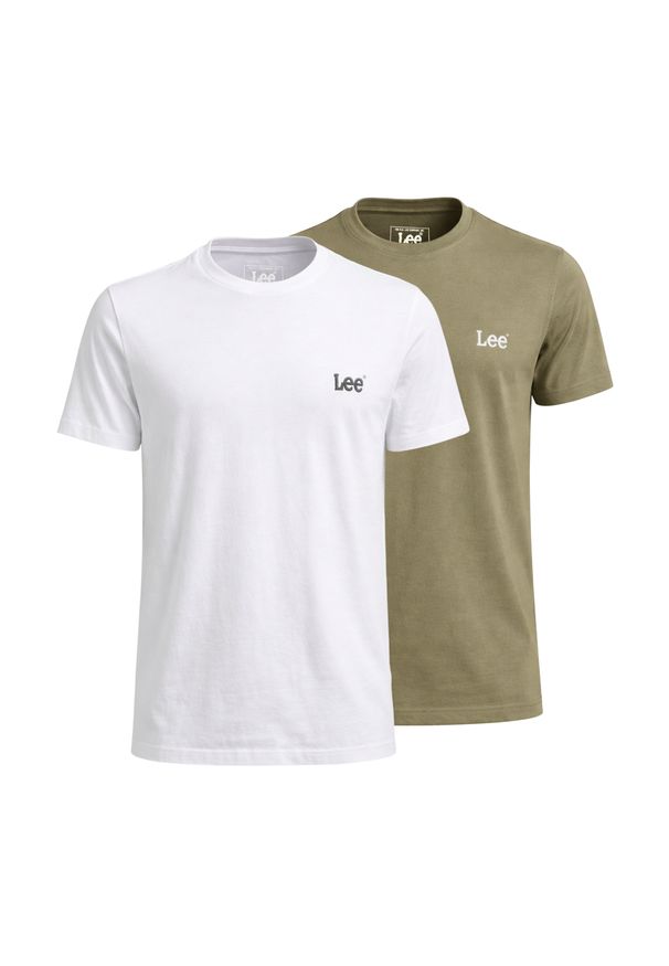 Lee - MESKA KOSZULKA LEE TWIN PACK CREW MRCNTL GREEN BRGT WH 112370575