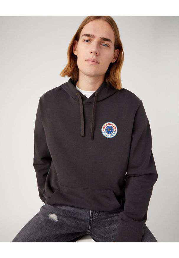 Wrangler - WRANGLER MĘSKA BLUZA LOGO HOODIE FADED WASHED BLACK 112341228 W656018280