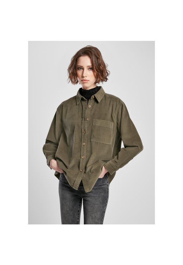 Koszula damska Urban Classics corduroy oversized. Kolor: zielony. Materiał: welur