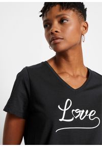 bonprix - Shirt z nadrukiem. Typ kołnierza: dekolt w serek. Kolor: czarny. Wzór: nadruk #2