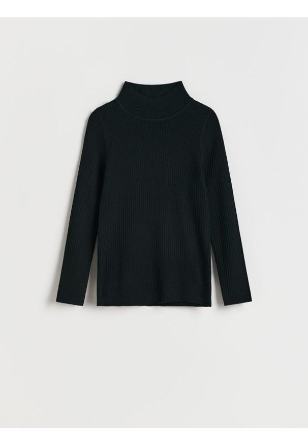 Reserved - Prążkowany sweter z wiskozą - czarny. Kolor: czarny. Materiał: prążkowany, wiskoza
