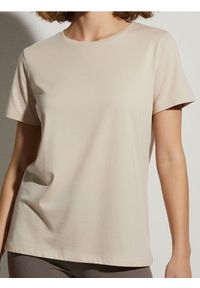 Sinsay - Bawełniana koszulka z krótkim rękawem - kremowy. Kolor: kremowy. Materiał: bawełna. Długość rękawa: krótki rękaw. Długość: krótkie #1