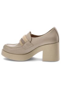 Beżowe Półbuty Lemar Wygodne Skórzane Buty. Okazja: na co dzień. Zapięcie: pasek. Kolor: beżowy. Materiał: skóra. Obcas: na obcasie. Styl: casual, elegancki. Wysokość obcasa: średni #4