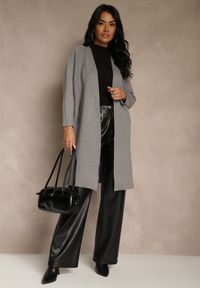 Renee - Szary Niezapinany Casualowy Kardigan Felltusa. Okazja: na co dzień. Kolor: szary. Materiał: jeans. Styl: casual #5