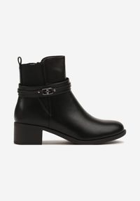 Born2be - Czarne Botki Sztyblety z Metalicznymi Ozdobami Falavela. Okazja: na co dzień. Zapięcie: zamek. Kolor: czarny. Wzór: aplikacja. Styl: casual, elegancki #5