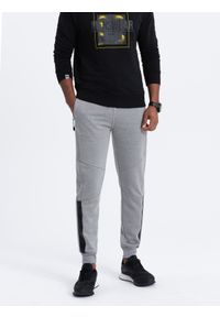 Ombre Clothing - Spodnie męskie dresowe z przeszyciami - szary melanż V3 - Rozmiar: L. Kolor: szary. Materiał: dresówka. Wzór: melanż #1