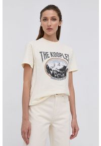 The Kooples T-shirt bawełniany kolor kremowy. Okazja: na co dzień. Kolor: beżowy. Materiał: bawełna. Wzór: nadruk. Styl: casual #5