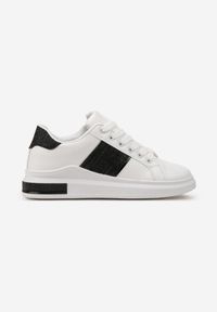 Renee - Biało-Czarne Sneakersy z Metalicznymi Wstawkami i Cyrkoniami na Grubej Podeszwie Wirela. Kolor: biały #4
