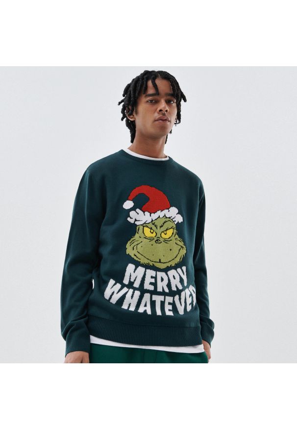 Cropp - Sweter z motywem świątecznym Grinch - Zielony. Kolor: zielony. Styl: wizytowy
