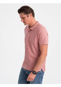 Ombre Clothing - Koszulka męska polo z dzianiny pique - różowy V7 S1374 - XXL. Typ kołnierza: polo. Kolor: różowy. Materiał: dzianina. Wzór: haft. Styl: klasyczny #6