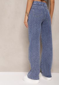 Renee - Niebieskie Szerokie Jeansy z Bawełny w Drobny Wzór z Kieszeniami Ilmira. Okazja: na co dzień. Kolor: niebieski. Styl: casual #4