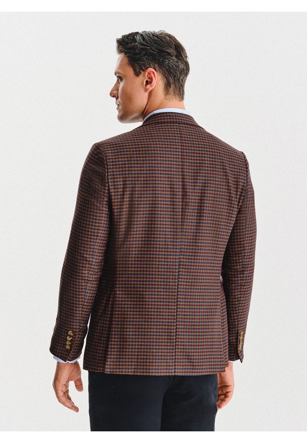 Pako Lorente - PAKO LORENTE – Brązowa marynarka w drobną kratę. Kolor: brązowy. Materiał: poliester, wiskoza, elastan. Sezon: jesień
