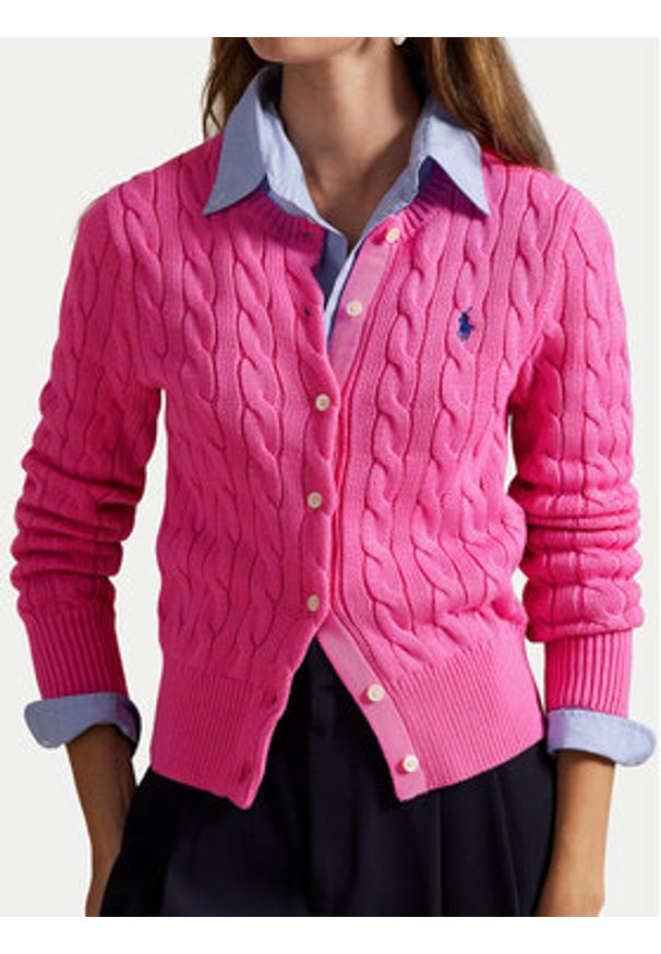 Polo Ralph Lauren Kardigan 211971868012 Różowy Slim Fit. Typ kołnierza: polo. Kolor: różowy. Materiał: bawełna