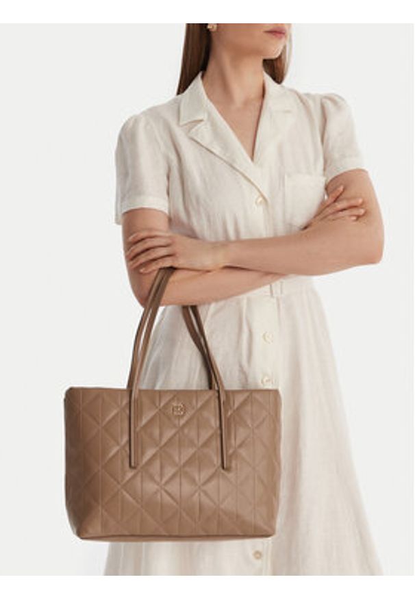 Calvin Klein Torebka Quilted Small Tote LV04F3325G Beżowy. Kolor: beżowy. Materiał: skórzane