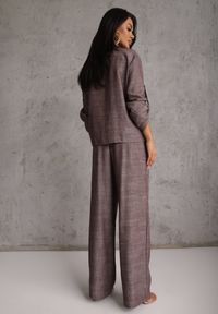 Renee - Brązowy Komplet z Wiskozą Bawełną i Lnem Wiązana Koszula i Szerokie Spodnie Ravisela. Kolor: brązowy. Materiał: wiskoza, bawełna, len #3