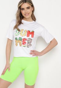 Born2be - Zielono-Biały Komplet z T-shirtem i Szortami Typu Kolarki Tiimavee. Kolor: zielony. Materiał: dzianina #1