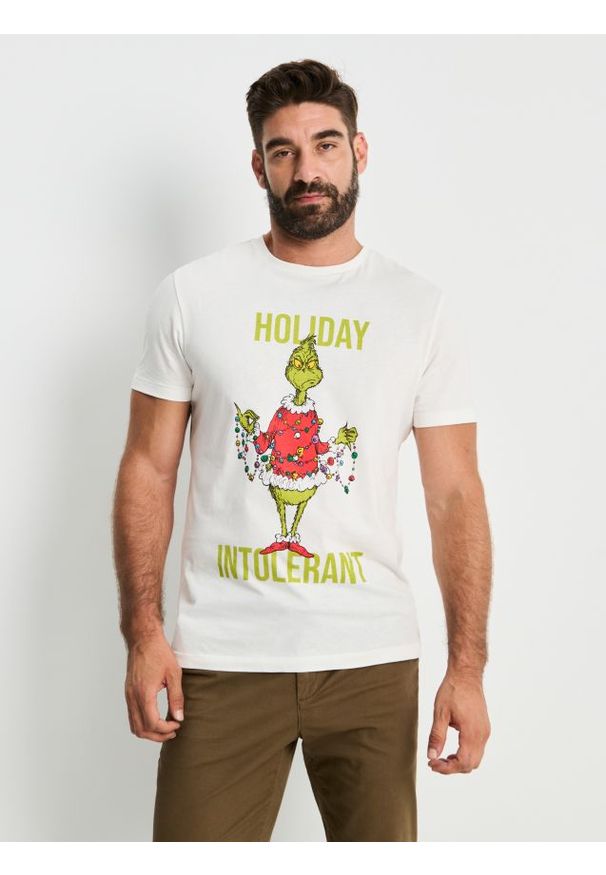 Sinsay - Koszulka z krótkim rękawem Grinch - kremowy. Kolor: kremowy. Długość rękawa: krótki rękaw. Długość: krótkie