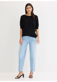 bonprix - Sweter z cienkiej dzianiny z mieszanki bawełny. Kolor: czarny. Materiał: bawełna, dzianina. Długość rękawa: krótki rękaw. Długość: krótkie. Wzór: ze splotem, gładki #2
